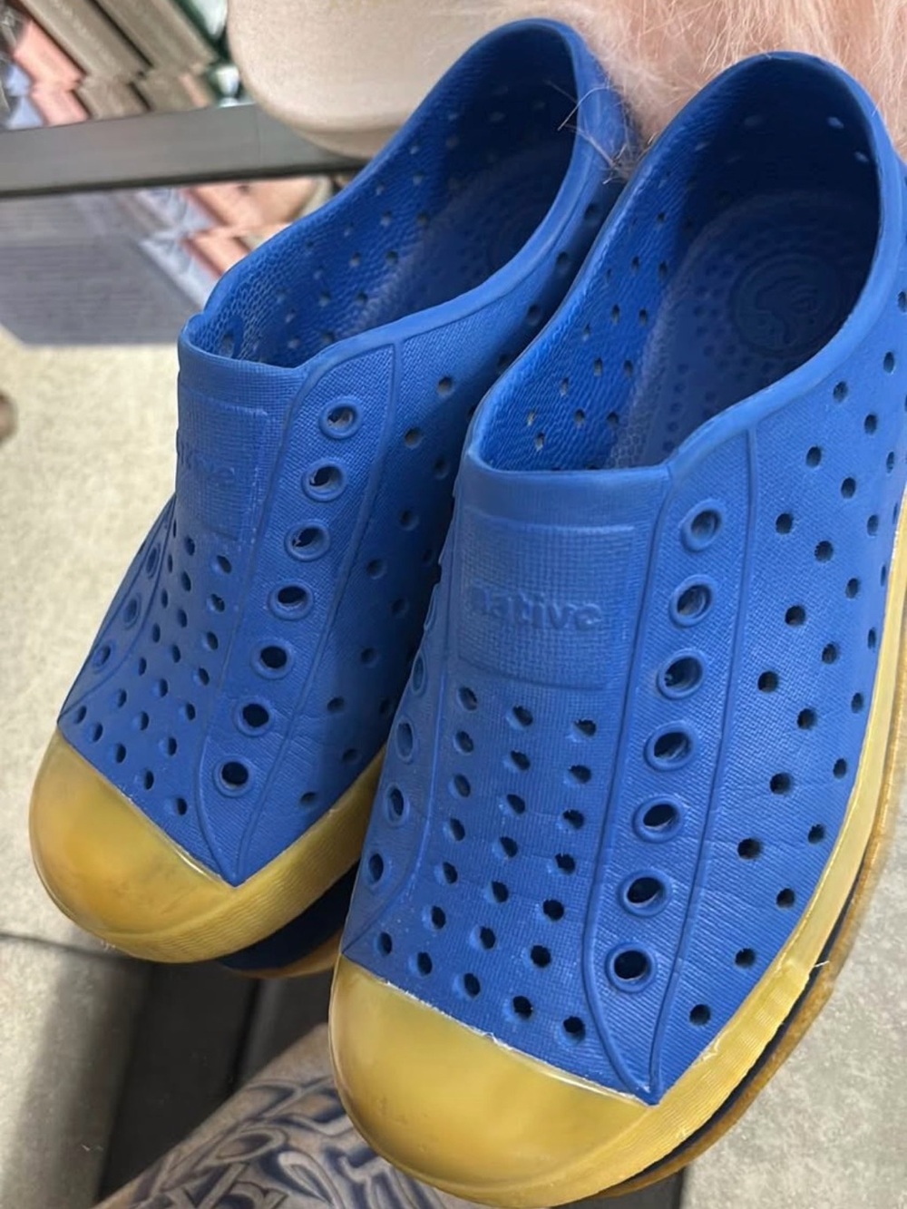 Native Kids Slip-On Shoes - Blue Upper with Yellow Toe